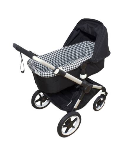 Vestidura Interior Capazo Vichy Blanco y Negro De Azul y Rosa