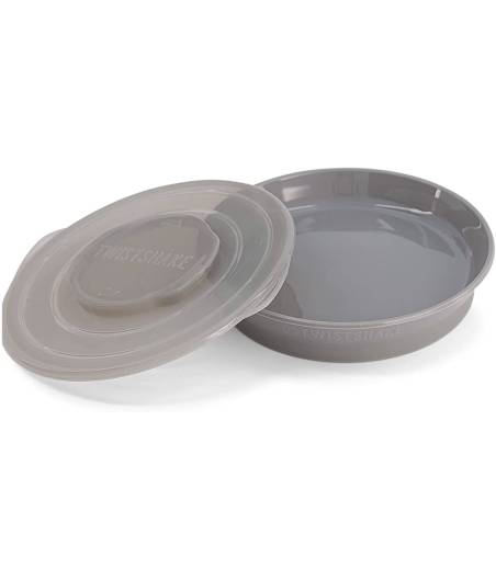 Plato Con Tapa 6+M Gris Pastel Twistshake