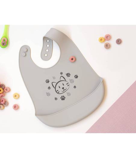 Babero Silicona Gato Gris Kiokids