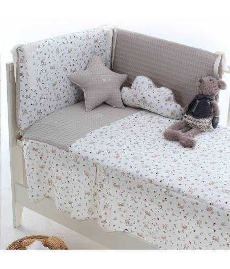 Conjunto Edredon Y Protector/Chichonera Cuna Bambi Beige Uzturre