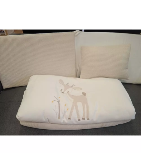 Conjunto Edredon Y Protector/Chichonera Cuna Ciervo Beige DePeques