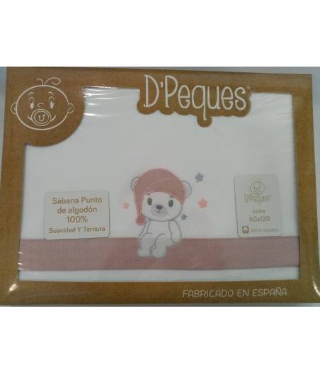 Sabanas De Cuna Oso con Gorro Rosa Punto de Algodon D'Peques