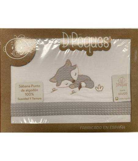 Sabanas De Cuna Zorro Gris Punto de Algodon D'Peques