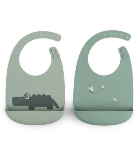 Pack de 2 Baberos Silicona Croco Verde Done By Deer