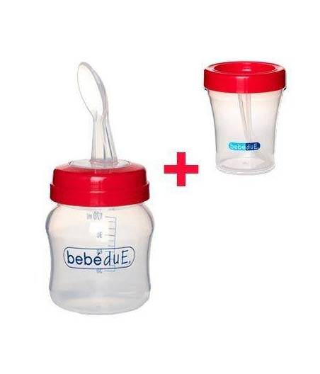 Biberon Rojo Con Cuchara 120 ml BebeDue