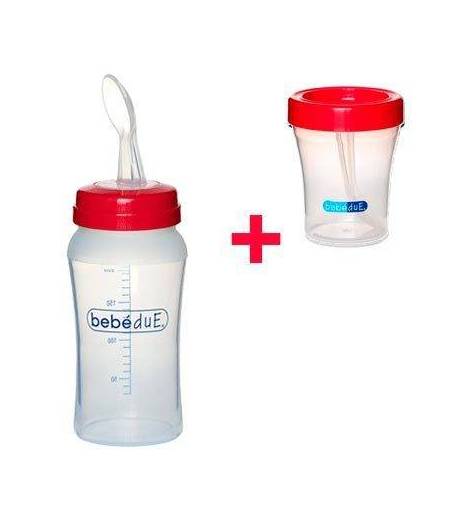 Biberon Rojo Con Cuchara 230 ml BebeDue