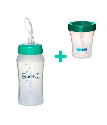 Biberon Verde Con Cuchara 230 ml BebeDue