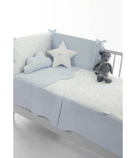 Conjunto Colcha Y Protector/Chichonera Cuna Bopi Azul Uzturre