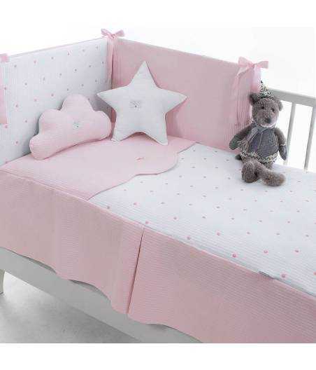 Conjunto Colcha Y Protector/Chichonera Cuna Bopi Rosa Uzturre