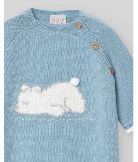 Conjunto Jacquard Oso Jubon Y Polaina 1M Azul Niebla Paz Rodriguez