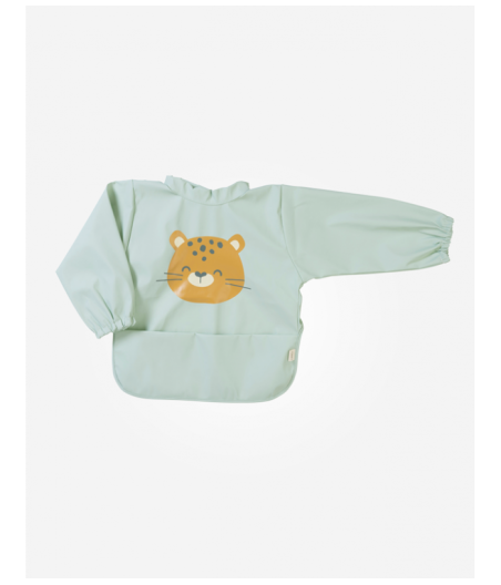 Babero Con Bolsillo y Mangas Leopardo Verde Saro