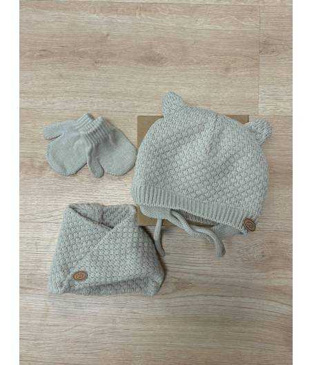 Conjunto Gorro, Cuello y Manoplas Beige 6-18M, M-229BE Monnuage