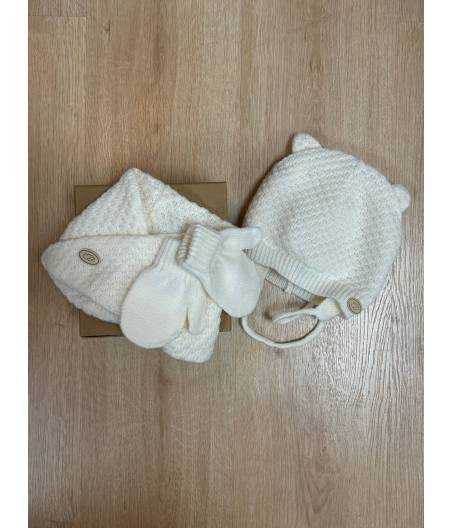 Conjunto Gorro, Cuello y Manoplas Blanco 6-18M, M-229BL Monnuage
