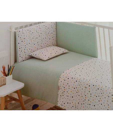 Conjunto Colcha Y Protector/Chichonera Lunares Verde DePeques