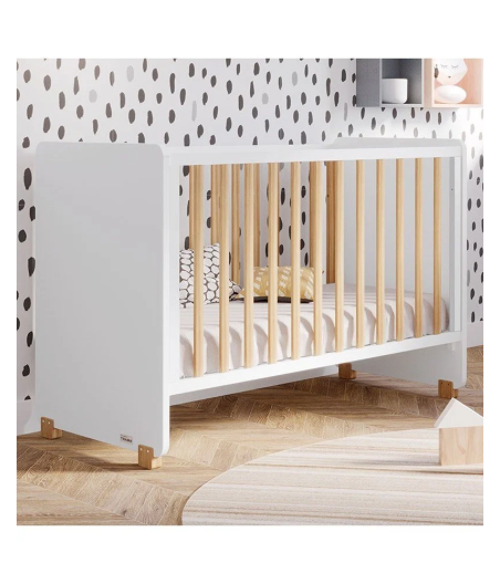 Cuna Nona Blanco y Madera Trama Con Juego de Ruedas Lista