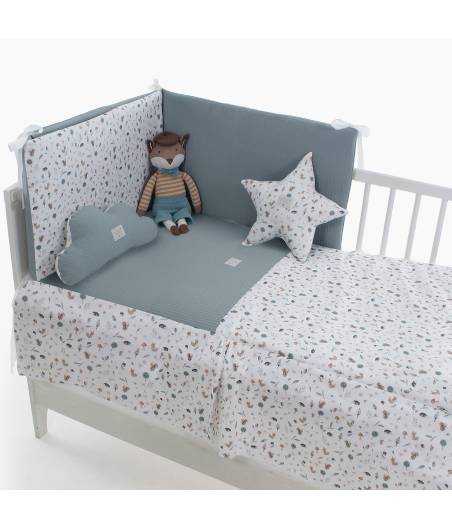 Conjunto Colcha Y Protector/Chichonera Cuna Roque Musgo Uzturre