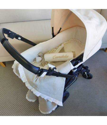 Antivuelco Bambula Blanco Lazos Lino Personalizado De Azul y Rosa