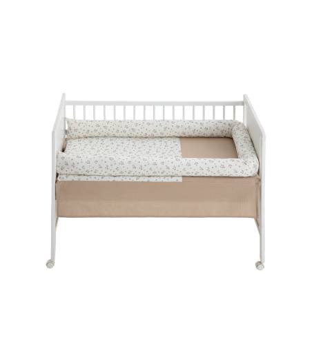 Colcha y Rulo Protector De Cuna Flor Beige 606 D'Peques